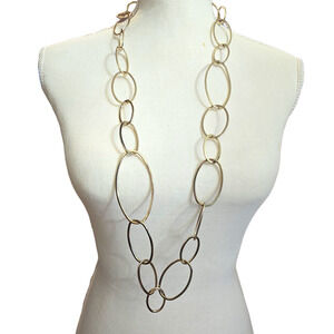 Chico's Necklace Chicos 36" Gold Tone Open Oval Link Chain Statement SKU2462